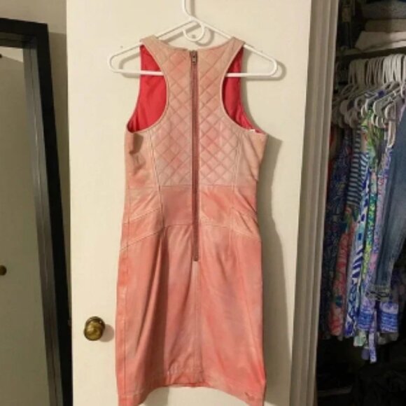 NWT! Walter Baker Sheep Leather Ombré Pink Quilted Dress XS - Picture 2 of 7